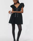 Seraphina | Velour-Minikleid mit Schleifendetail und V-Ausschnitt für Damen