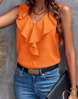 Malina | V-Ausschnitt Casual Top mit gerüschtem Saum