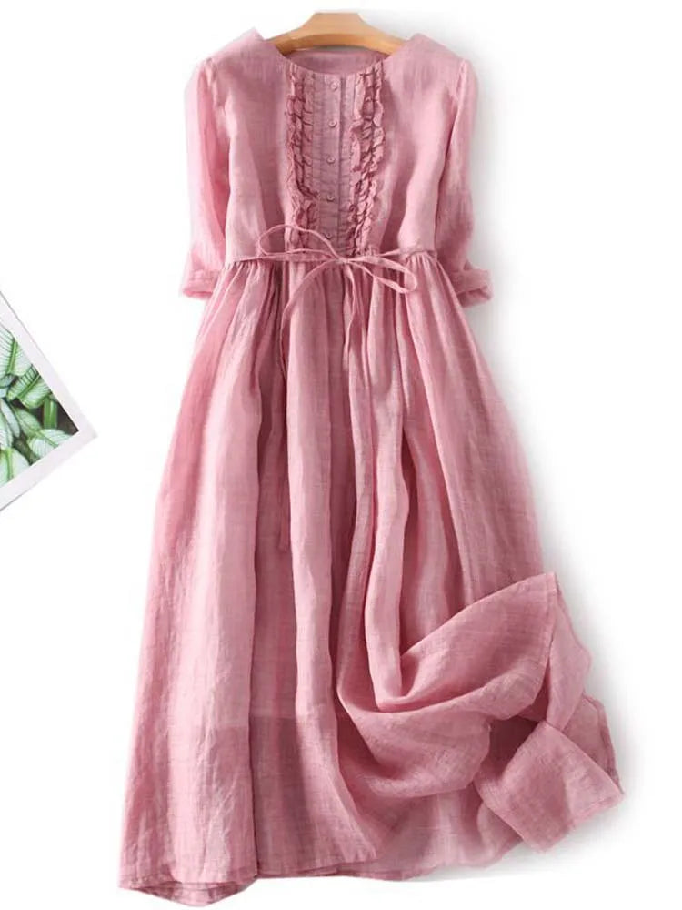Johanna | Damen-Midikleid mit geraffter Taille und fließendem Fall