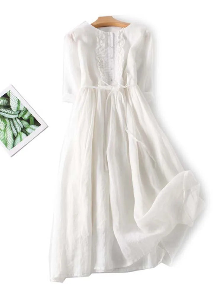 Johanna | Damen-Midikleid mit geraffter Taille und fließendem Fall