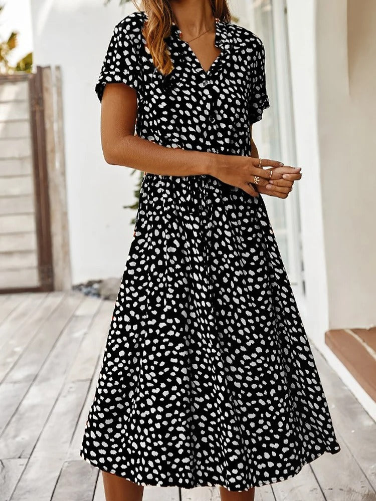 Elena | Bedrucktes Sommer-Midikleid mit kurzen Ärmeln