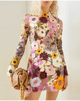 Liana | Besticktes Boho-Minikleid mit Blumenmuster