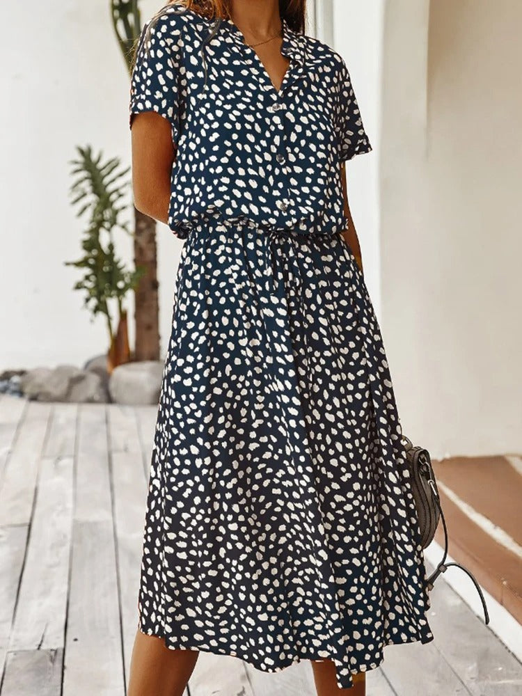 Elena | Bedrucktes Sommer-Midikleid mit kurzen Ärmeln
