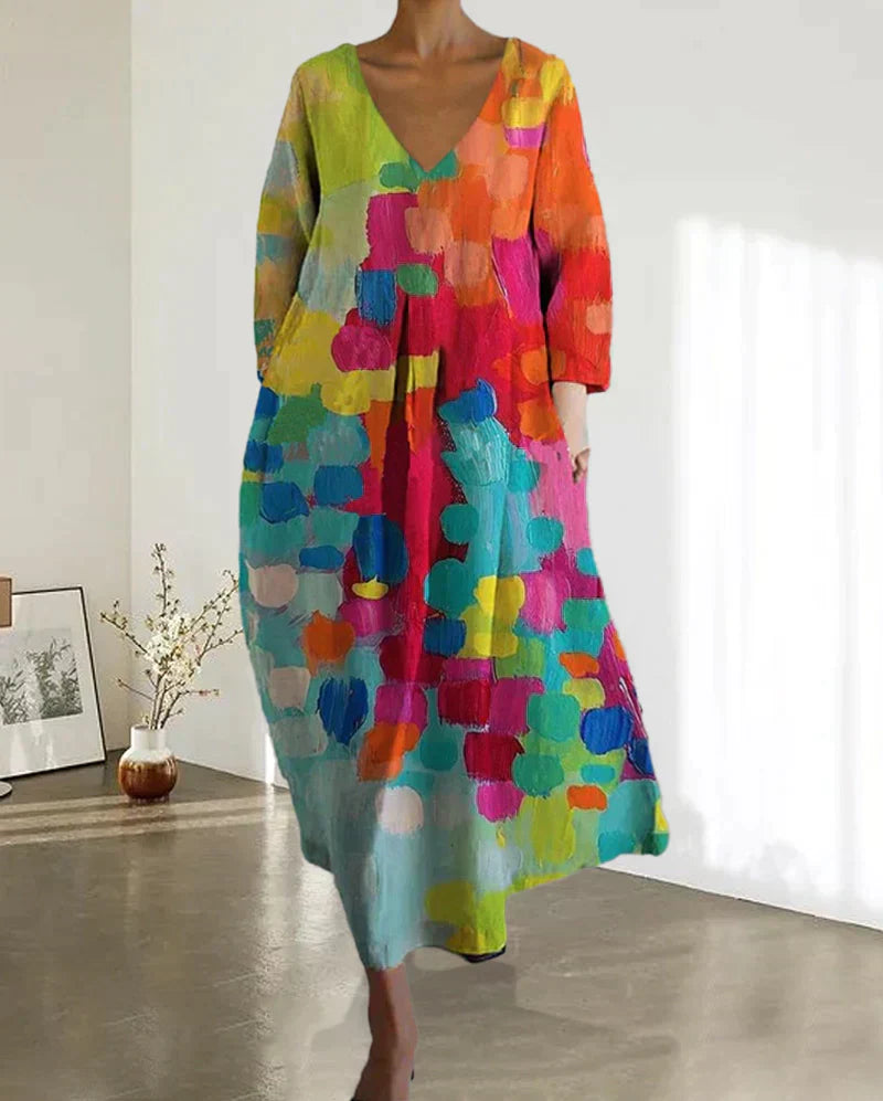 Amalia | Farbenfrohes Kleid mit V‑Ausschnitt