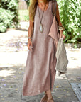 Leona | Ärmelloses Maxikleid aus Leinen mit V-Ausschnitt