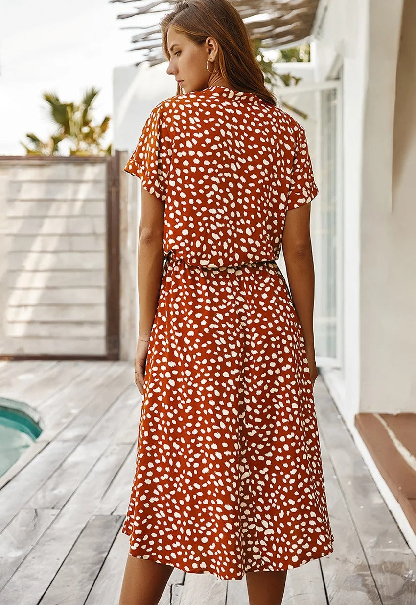 Elena | Bedrucktes Sommer-Midikleid mit kurzen Ärmeln
