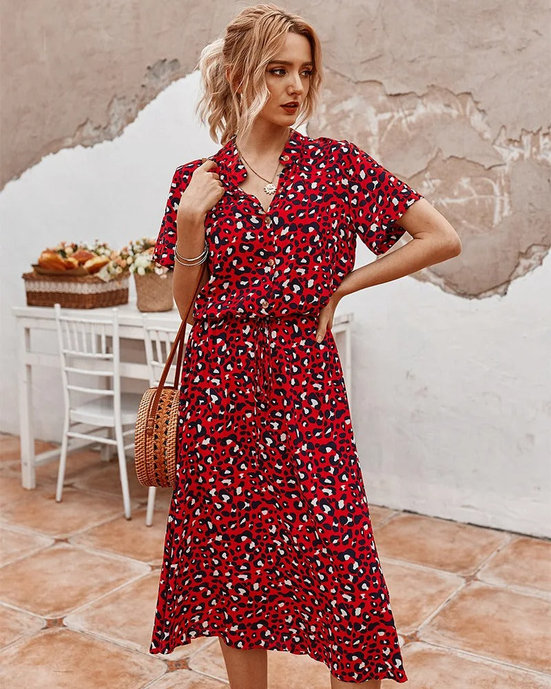 Elena | Bedrucktes Sommer-Midikleid mit kurzen Ärmeln