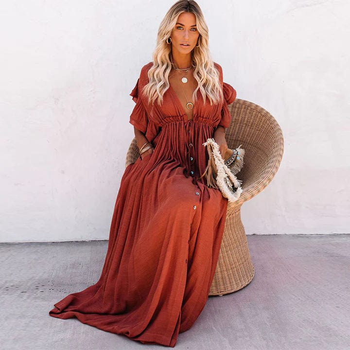 Virella | Maxi-Sommerkleid mit tiefem V-Ausschnitt &amp; Rückenfrei